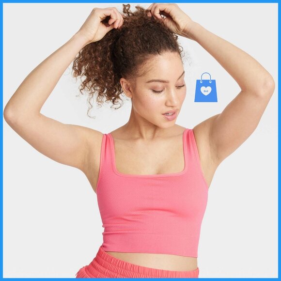 2X - Womens Seamless Square Neck Cropped Tank Top - All In Motion - Coral Pink - Picture 4 of 9